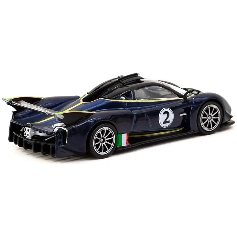 Pagani Huayra R #2 Blu Avio Blue Metallic with Black Top "Global64" Series 1/64 Diecast Model by Tarmac Works