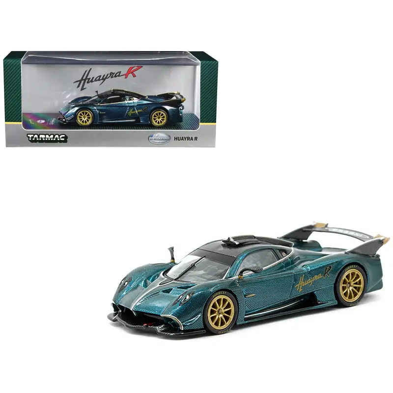 Pagani Huayra R Turquoise Carbon Fiber with Gold Wheels "Global64" Series 1/64 Diecast Model Car by Tarmac Works