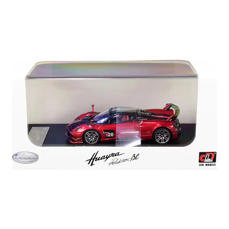 Pagani Huayra Roadster BC Red Metallic and Carbon with Red and White Stripes 1/64 Diecast Model Car by LCD Models