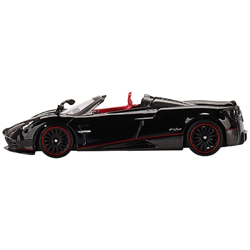 Pagani Huayra Roadster Black with Red Stripes and Interior Limited Edition to 2400 pieces Worldwide 1/64 Diecast Model Car by True Scale Miniatures