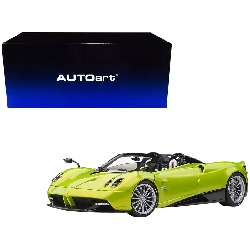 Pagani Huayra Roadster Verde Firenze Green Metallic and Carbon with Luggage Set 1/18 Model Car by Autoart