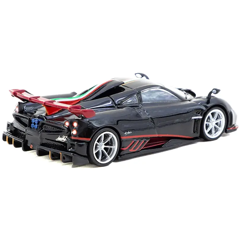 Pagani Imola Nero Oro Black Metallic with Italian Flag Stripes "Global64" Series 1/64 Diecast Model by Tarmac Works