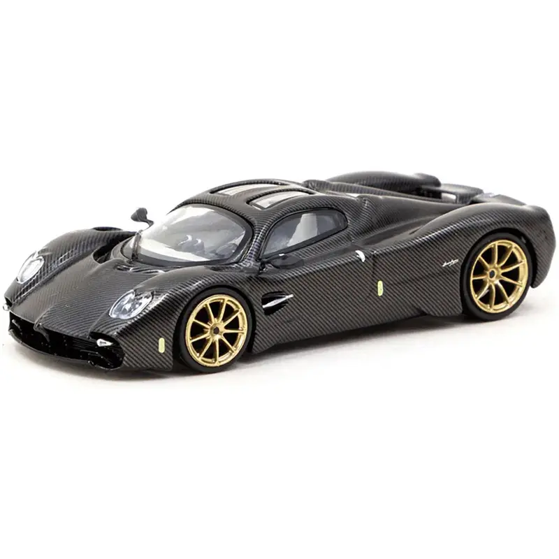 Pagani Utopia Black Carbon Fiber with Gold Wheels "Global64" Series 1/64 Diecast Model by Tarmac Works