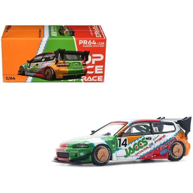 Pandem Civic EG6 RHD (Right Hand Drive) #14 "JACCS" White with Graphics 1/64 Diecast Model Car by Pop Race