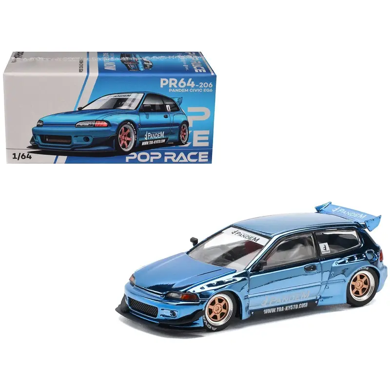 Pandem Civic EG6 RHD (Right Hand Drive) Blue Chrome 1/64 Diecast Model Car by Pop Race
