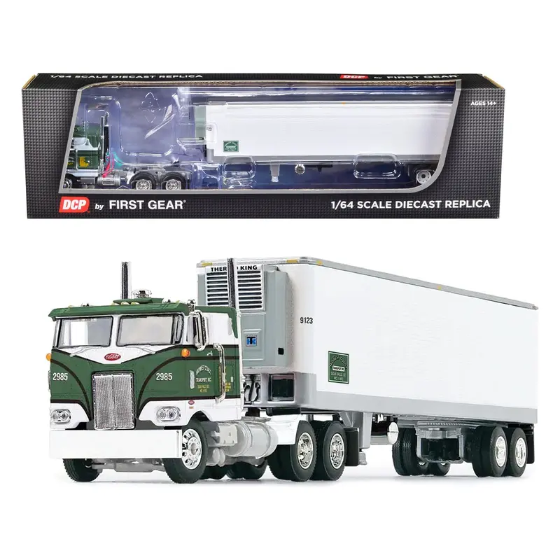 Peterbilt 352 COE 86" Sleeper and 40' Vintage Refrigerated Trailer Green with Graphics "Midwest Coast Transport" "Fallen Flag" Series 1/64 Diecast Model by DCP/First Gear