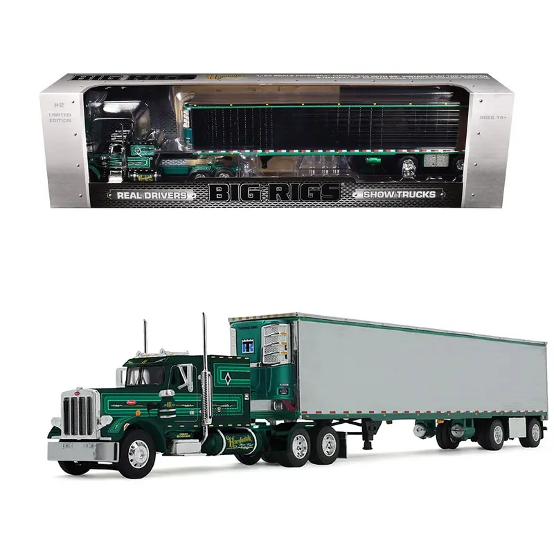 Peterbilt 359 with 60" Vintage Sleeper and 53' Utility Trailer with Reefer "Hardwick Motor Freight" Green Metallic with Stripes "Big Rigs" Series II #2 1/64 Diecast Model by DCP/First Gear