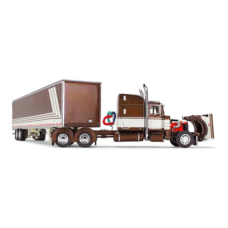 Peterbilt 359 with 63" Mid-Roof Sleeper and 53' Utility Trailer Brown and Cream 1/64 Diecast Model by DCP/First Gear