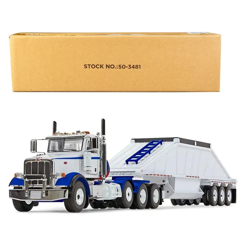 Peterbilt 367 Day Cab and Bottom Dump Trailer White and Surf Blue 1/50 Diecast Model by First Gear