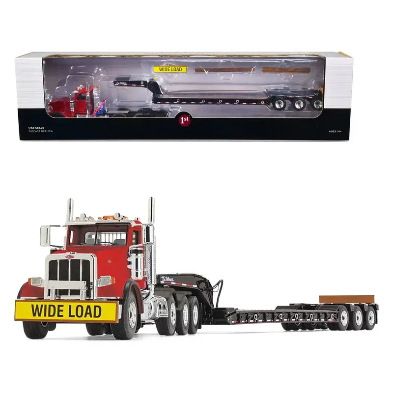 Peterbilt 367 Day Cab Cola Red and Talbert 55SA Tri-Axle Lowboy Trailer Black 1/50 Diecast Model by First Gear