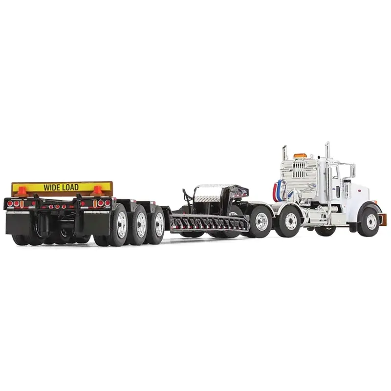 Peterbilt 367 Day Cab White "Komatsu" and Talbert 55SA Tri-Axle Lowboy Trailer Black 1/50 Diecast Model by First Gear