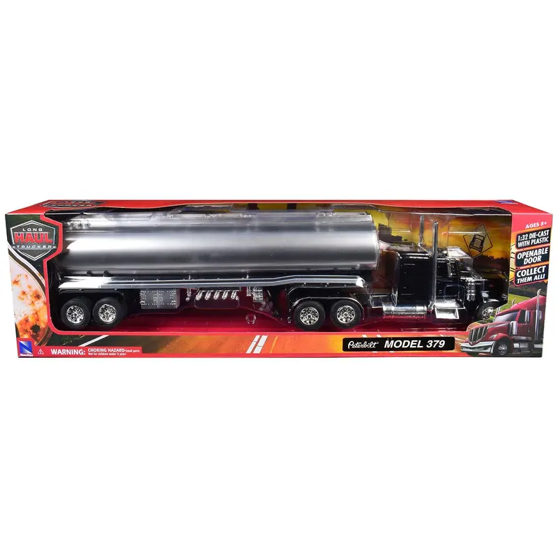 Peterbilt 379 Truck Black with Tanker Trailer Silver "Long Haul Truckers" Series 1/32 Diecast Model by New Ray