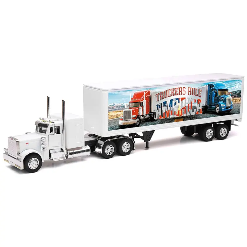 Peterbilt 379 Truck White with Dry Van Trailer "Truckers Rule America" "Long Haul Truckers" Series 1/32 Diecast Model by New Ray