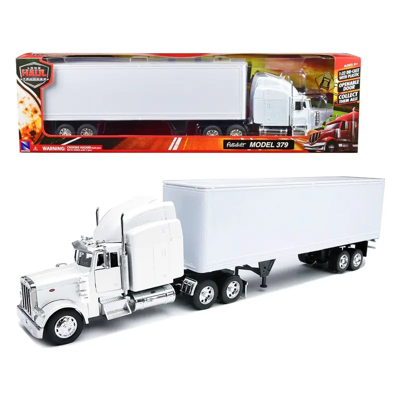 Peterbilt 379 Truck with Dry Goods Trailer White "Long Haul Trucker" Series 1/32 Diecast Model by New Ray