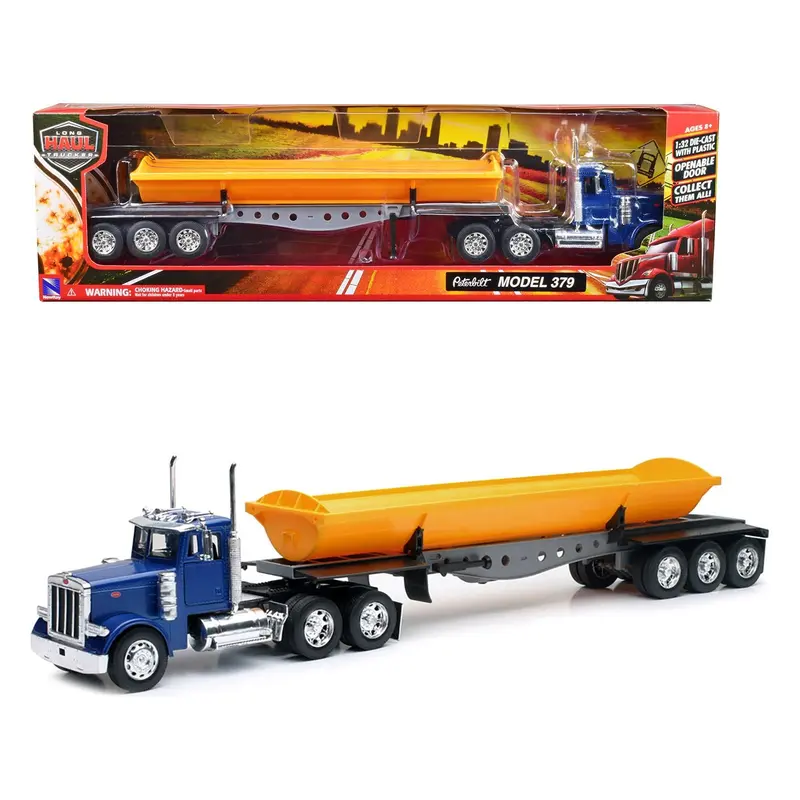 Peterbilt 379 Truck with Side Dump Blue and Yellow "Long Haul Truckers" Series 1/32 Diecast Model by New Ray