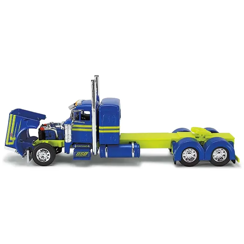 Peterbilt 379 with 36" Flat Top Sleeper and 53' Utility Roll Tarp Trailer "DSD Transport" Blue and Yellow "Big Rigs" Series 1/64 Diecast Model by DCP/First Gear
