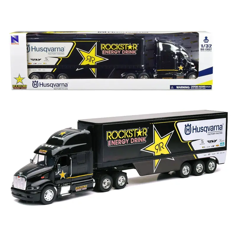 Peterbilt 387 Semi-Truck Black "Rockstar Energy Drink - Husqvarna Factory Racing" 1/32 Diecast Model by New Ray