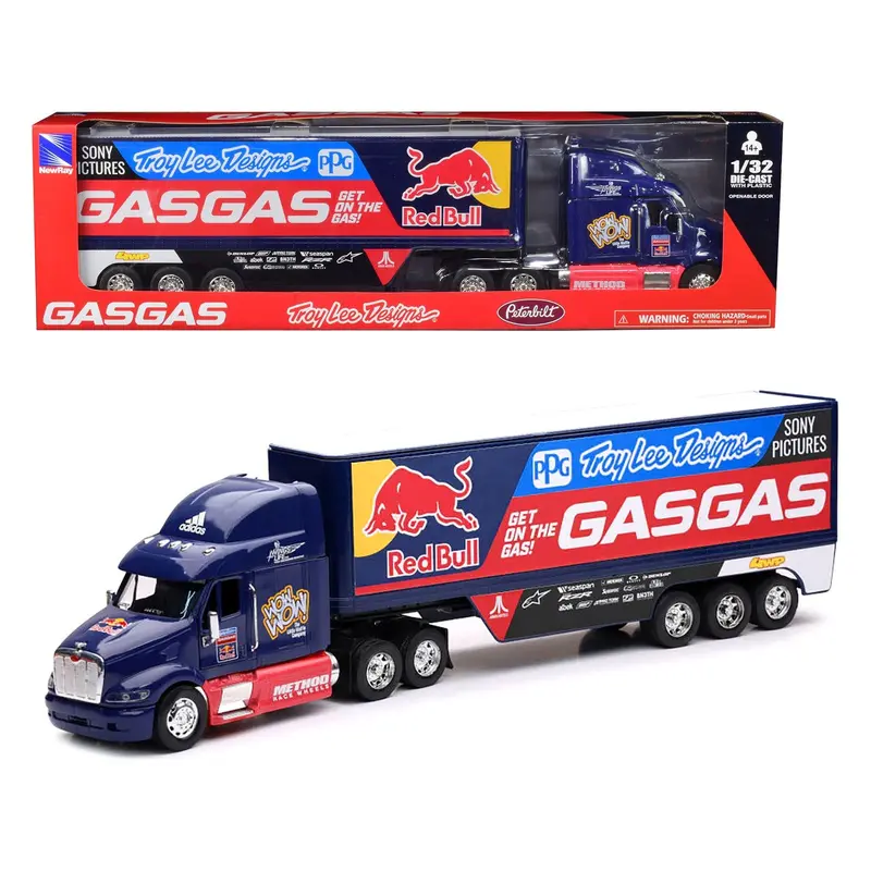 Peterbilt 387 Truck Dark Blue "Red Bull - Troy Lee Designs - GASGAS" 1/32 Diecast Model by New Ray