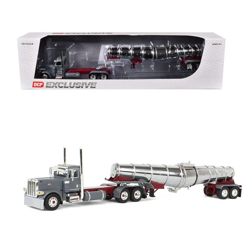 Peterbilt 389 Day Cab and Polar Deep Drop Tank Trailer "North Coast Wine" Gray 1/64 Diecast Model by DCP/First Gear