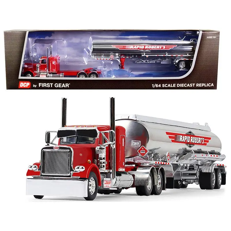 Peterbilt 389 with 36" Flattop Sleeper Cab and Heil Fuel Tanker Trailer Red and Chrome "Rapid Robert's Inc." 1/64 Diecast Model by DCP/First Gear