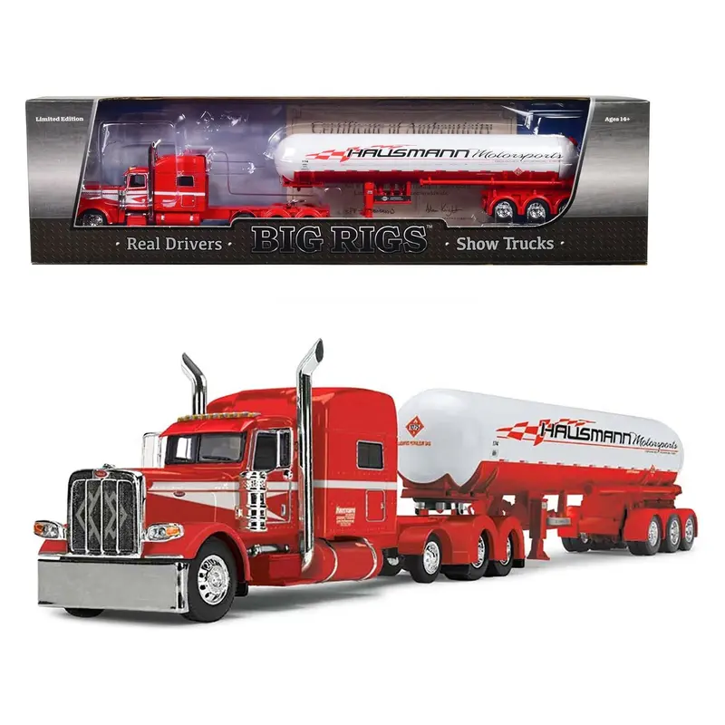 Peterbilt 389 with 70" Mid-Roof Sleeper Cab and Mississippi LP Tanker Trailer Red and White "Hausmann Transport" "Big Rigs" Series 1/64 Diecast Model by DCP/First Gear