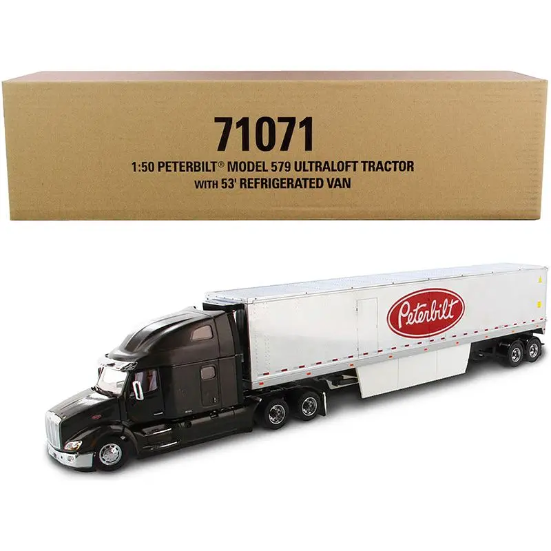 Peterbilt 579 UltraLoft Truck Tractor with 53' Refrigerated Van Legendary Black and Chrome "Transport Series" 1/50 Diecast Model by Diecast Masters