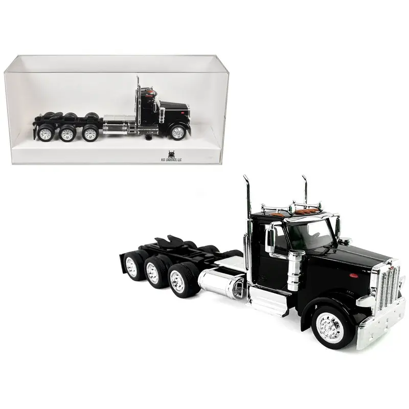Peterbilt 589 3-Axel Day Cab Black 1/87 (HO) Plastic Model Car by HO Logistics