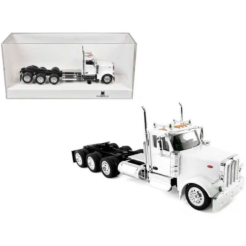 Peterbilt 589 3-Axel Day Cab White 1/87 (HO) Plastic Model Car by HO Logistics
