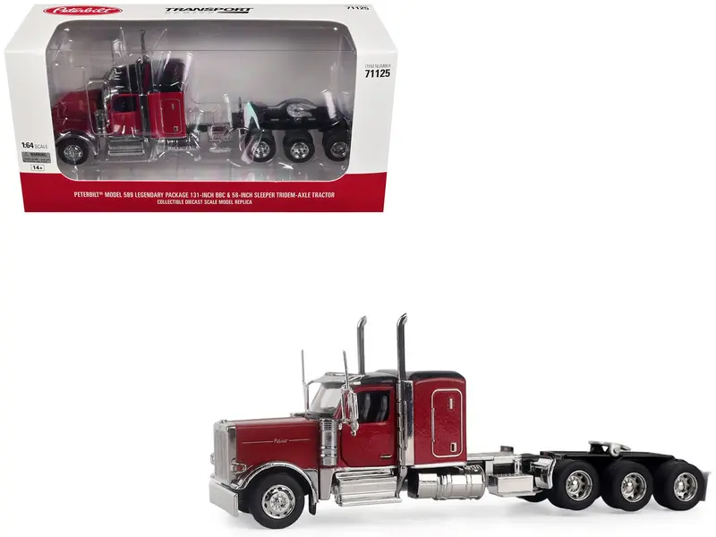 Peterbilt 589 Tridem-Axle Legendary Package Truck Tractor with 58" Sleeper Legendary Red "Transport Series" 1/64 Diecast Model by Diecast Masters