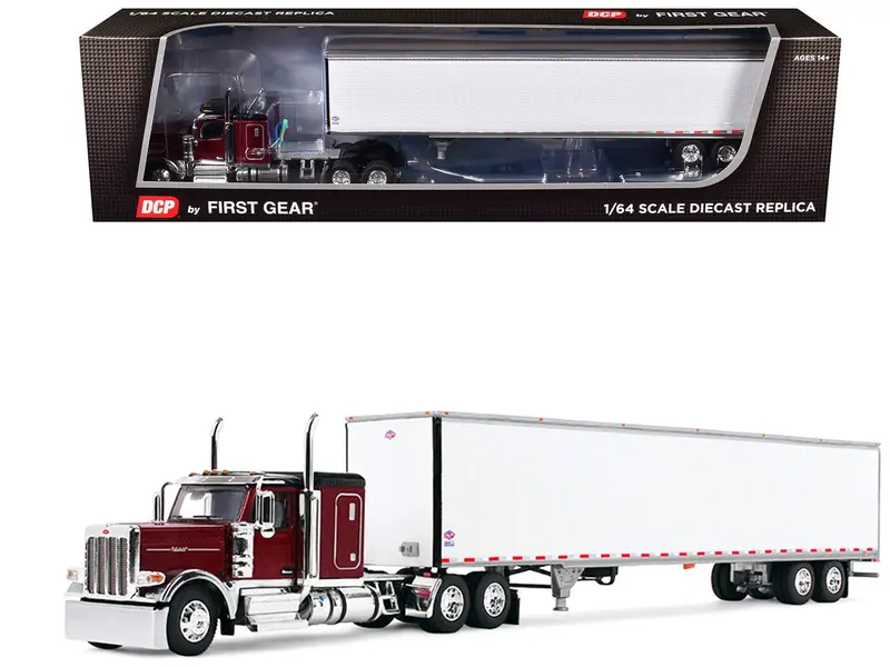 Peterbilt 589 with 58" Flat Top Sleeper and 53' Utility Trailer Legendary Red with Black Top 1/64 Diecast Model by DCP/First Gear