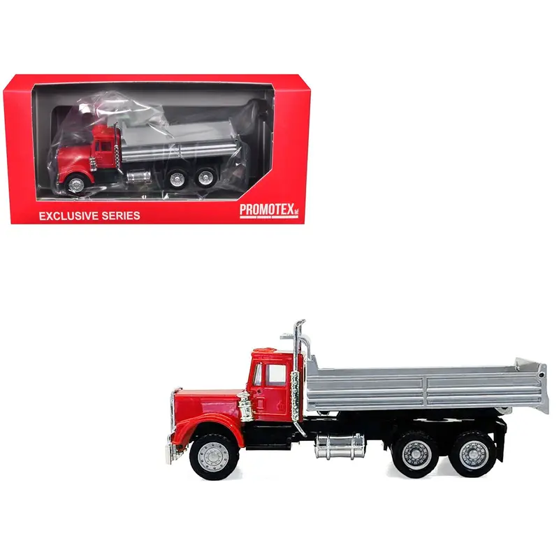 Peterbilt Dump Truck with Red Cab 1/87 (HO) Plastic Model by Promotex