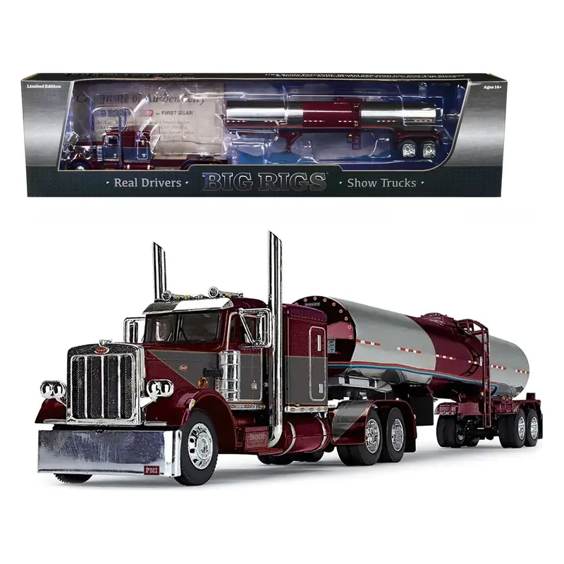 Peterbilt Model 359 with 63” Flat Top Sleeper & Brenner Tank Trailer Purple 1/64 Diecast Model by DCP/First Gear
