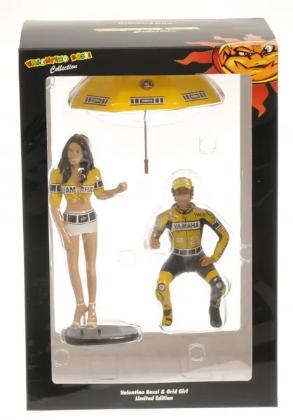 PILOTA VALENTINO ROSSI & RAGAZZA OMBRELLINA MOTOGP LAGUNA SECA 2005 - 1/12 - Minichamps
