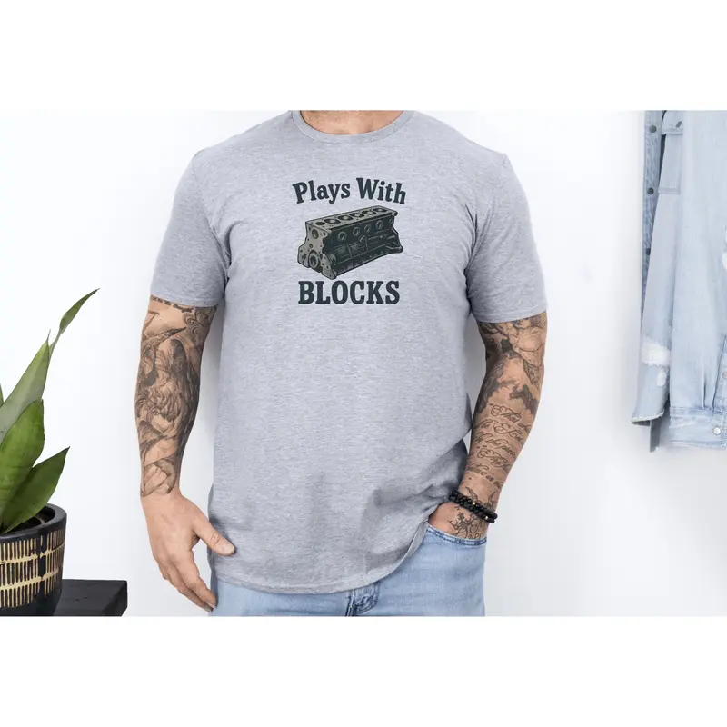 Plays With Blocks Vintage T-Shirt - Text Design + Graphic