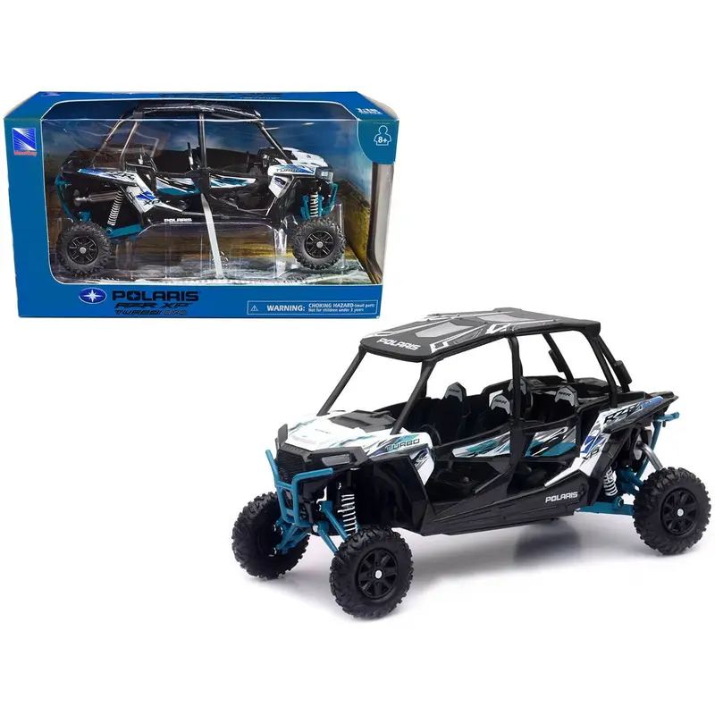 Polaris RZR XP 4 Turbo EPS Sport UTV Matt White Lightning with Graphics and Black Top 1/18 Diecast Model by New Ray