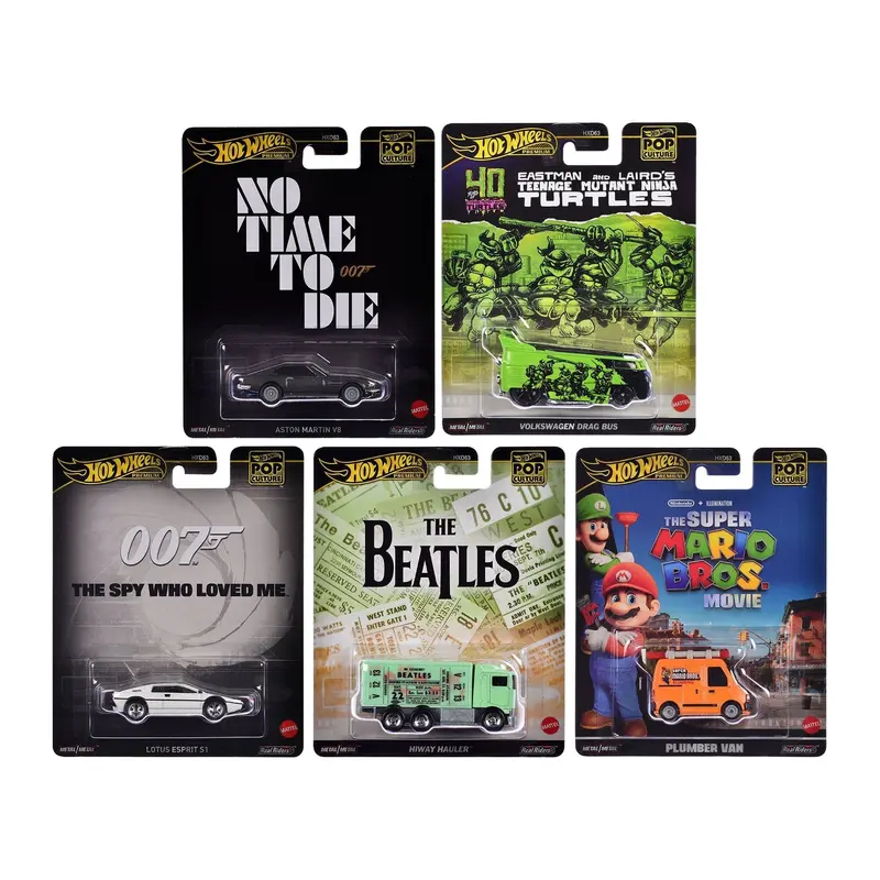 "Pop Culture 2024" 5 piece Set D "Premium Series" Diecast Model Cars by Hot Wheels