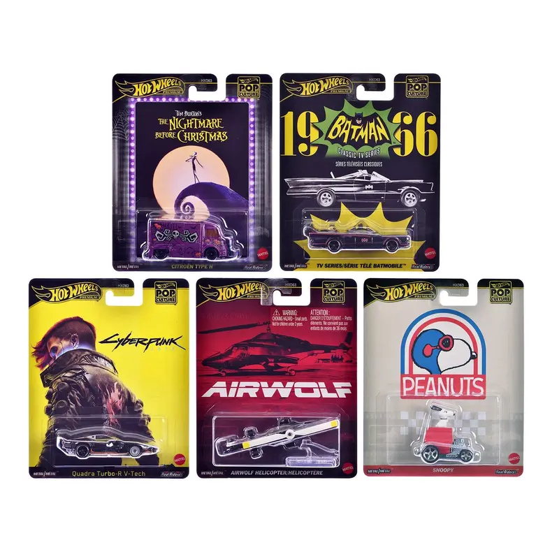"Pop Culture 2025" 5 piece Set M "Premium Series" Diecast Model Cars by Hot Wheels