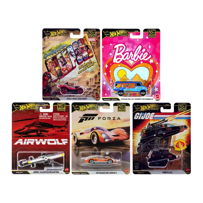 "Pop Culture 2025" 5 piece Set Q "Premium Series" Diecast Model Cars by Hot Wheels