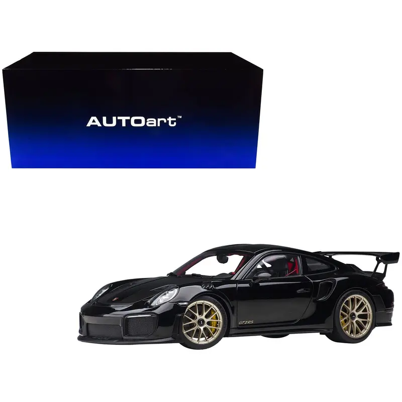 Porsche 911 (991.2) GT2 RS Weissach Package Black with Carbon Stripes 1/18 Model Car by Autoart