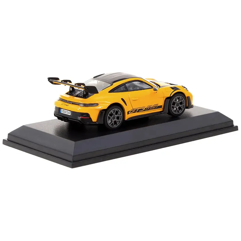 Porsche 911 (992) GT3 RS Signal Yellow with Black Stripes and Carbon Hood Limited Edition to 999 pieces Worldwide 1/64 Diecast Model Car by Minichamps & Tarmac Works