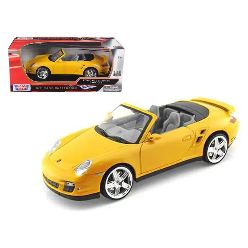 Porsche 911 (997) Turbo Convertible Yellow 1/18 Diecast Car Model by Motormax