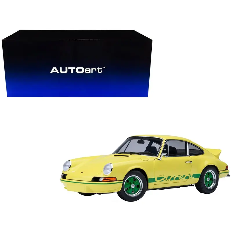 Porsche 911 Carrera 2.7 RS Light Yellow with Green Stripes and Wheels 1/18 Model Car by Autoart