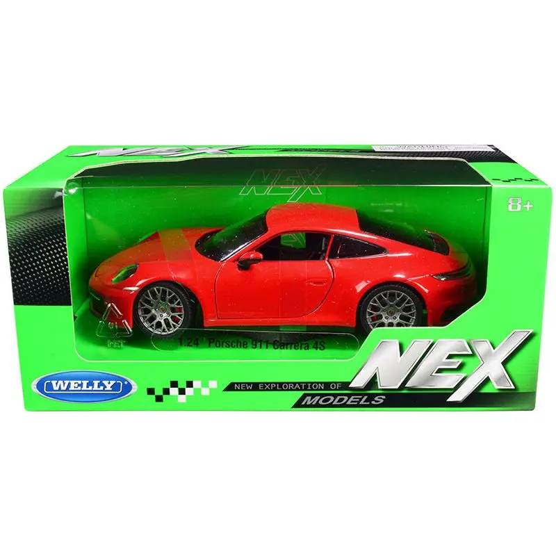 Porsche 911 Carrera 4S Red with Gray Wheels "NEX Models" 1/24 Diecast Model Car by Welly