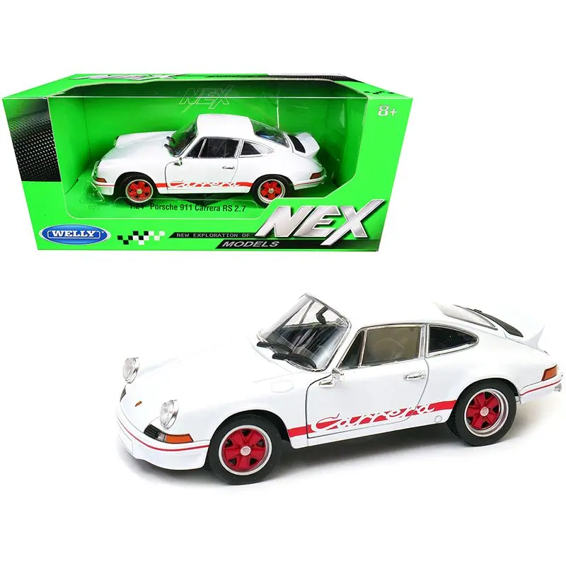 Porsche 911 Carrera RS 2.7 White with Red Stripes "NEX Models" 1/24 Diecast Model Car by Welly