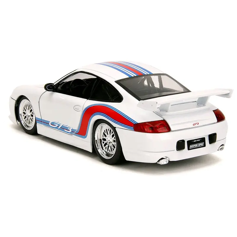 Porsche 911 GT3 (996) White with Red and Blue Stripes "Hyper-Spec" Series 1/24 Diecast Model Car by Jada
