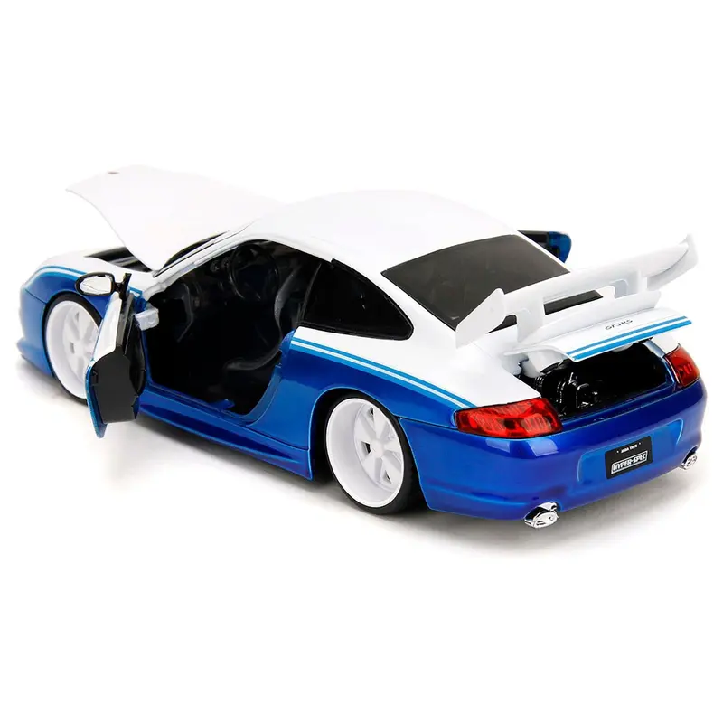 Porsche 911 GT3 RS (996) #845 White and Blue Metallic "Toyo Tires" "Hyper-Spec" Series 1/24 Diecast Model Car by Jada