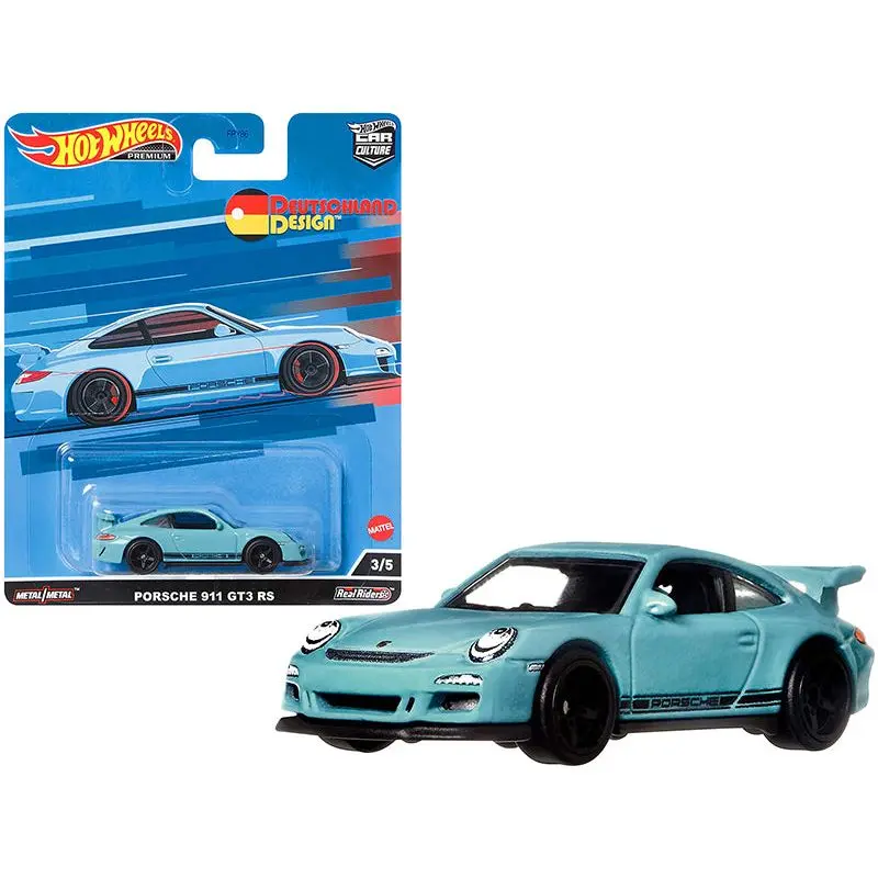 Porsche 911 GT3 RS Light Blue with Black Stripes "Deutschland Design" Series Diecast Model Car by Hot Wheels