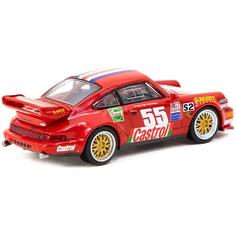 Porsche 911 RSR 3.8 #55 Red with Stripes and Graphics "Collab64" Series 1/64 Diecast Model Car by Schuco & Tarmac Works