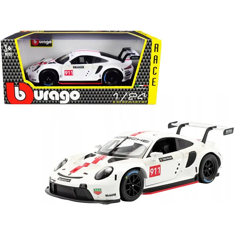Porsche 911 RSR GT #911 White "Race" Series 1/24 Diecast Model Car by Bburago
