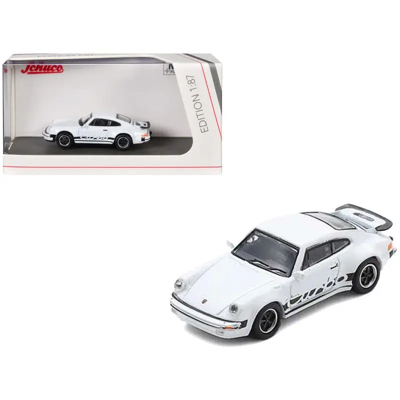 Porsche 911 Turbo (930) White with Black Stripes 1/87 (HO) Diecast Model Car by Schuco